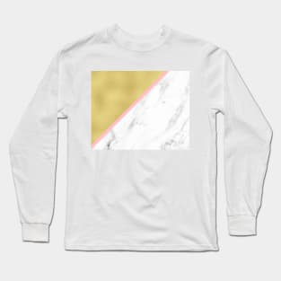 Marble and gold background pink line Long Sleeve T-Shirt